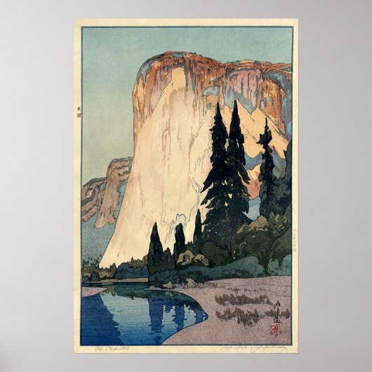  Woodblock Art El Capitan Yosemite Park Poster (Voorkant)