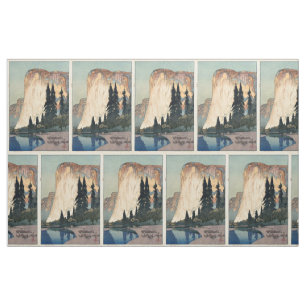  Woodblock Art El Capitan Yosemite Park Stof