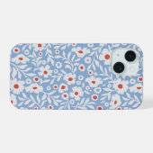 Woodblock bloemenpatroon iPhone 15 case (Achterkant horizontaal)