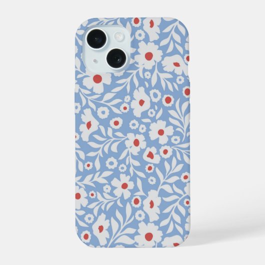 Woodblock bloemenpatroon iPhone 15 case (Achterkant)