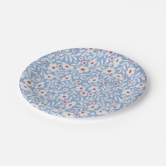 Woodblock bloemenpatroon papieren bordje (Gekanteld)