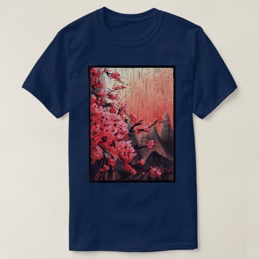 Woodblock Cherry Blossom Japans Sakura F T-shirt (Design voorkant)