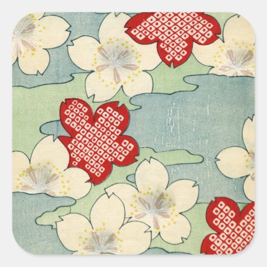 Woodblock Print of Dogwood Blossom Vierkante Sticker (Voorkant)