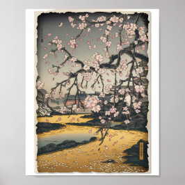  Woodblock Sakura Scene Poster