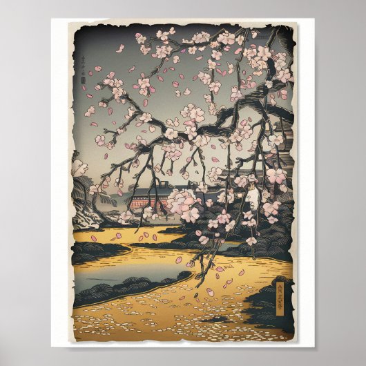  Woodblock Sakura Scene Poster (Voorkant)