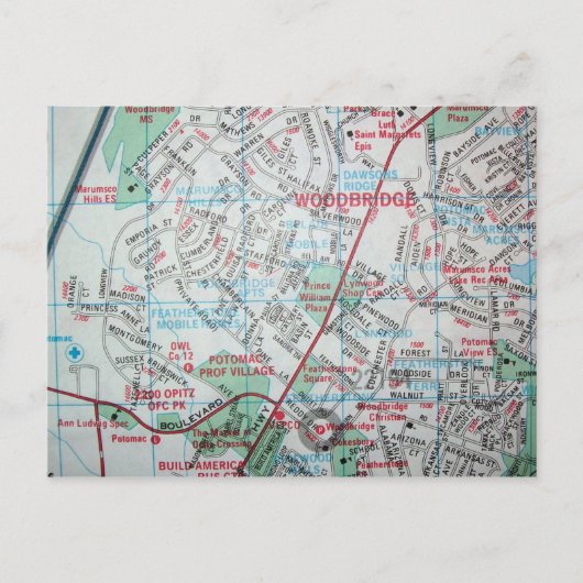 WOODBRIDGE, VA  Map Briefkaart (Voorkant)