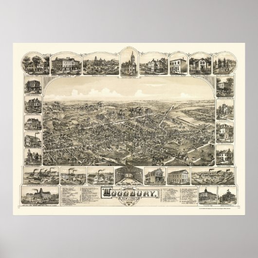 Woodbury, NJ Panoramic Map - 1886 Poster (Voorkant)
