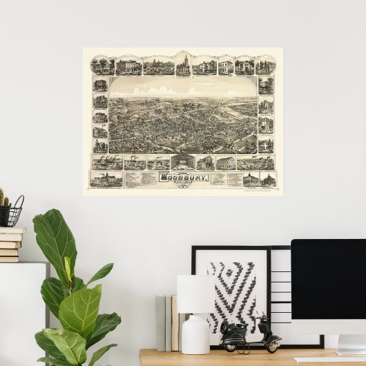 Woodbury, NJ Panoramic Map - 1886 Poster (Thuiskantoor)