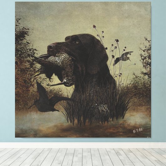 Woodcock Hunting met German Wirehaered Pointer Canvas Afdruk (Insitu (Houten vloer))