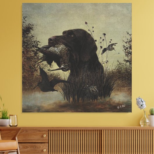 Woodcock Hunting met German Wirehaered Pointer Canvas Afdruk (Insitu (Woonkamer))