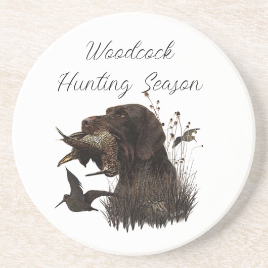 Woodcock Hunting met German Wirehaered Pointer Zandsteen Onderzetter (Voorkant)