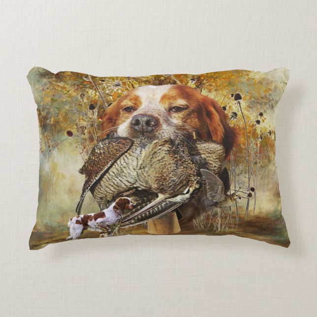 Woodcock jacht met Brittany Spaniel Accent Kussen (Voorkant)