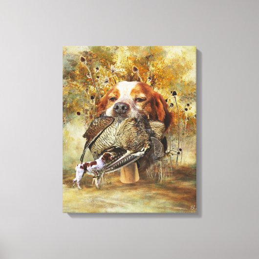 Woodcock jacht met Brittany Spaniel Canvas Afdruk (Voorkant)