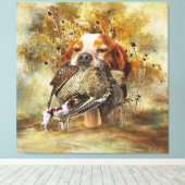 Woodcock jacht met Brittany Spaniel Canvas Afdruk (Insitu (Houten vloer))