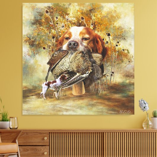 Woodcock jacht met Brittany Spaniel Canvas Afdruk (Insitu (Woonkamer))