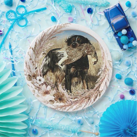 Woodcock jacht met Brittany Spaniel Papieren Bordje (Feest)