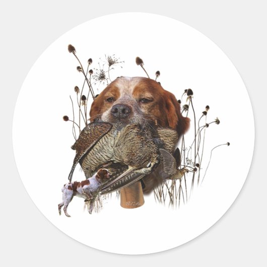 Woodcock jacht met Brittany Spaniel Ronde Sticker (Voorkant)