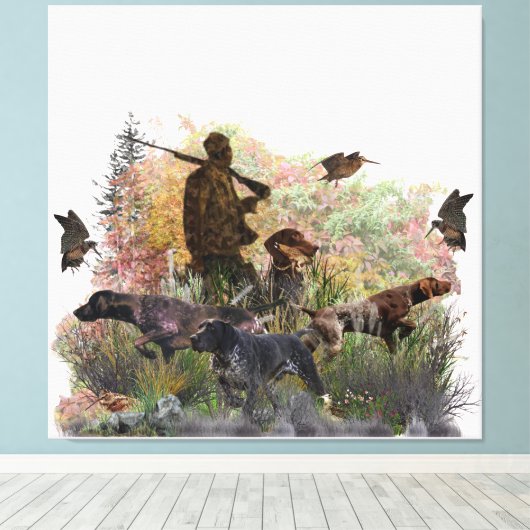Woodcock jacht met Duitse Shorthaired Pointer T Canvas Afdruk (Insitu (Houten vloer))