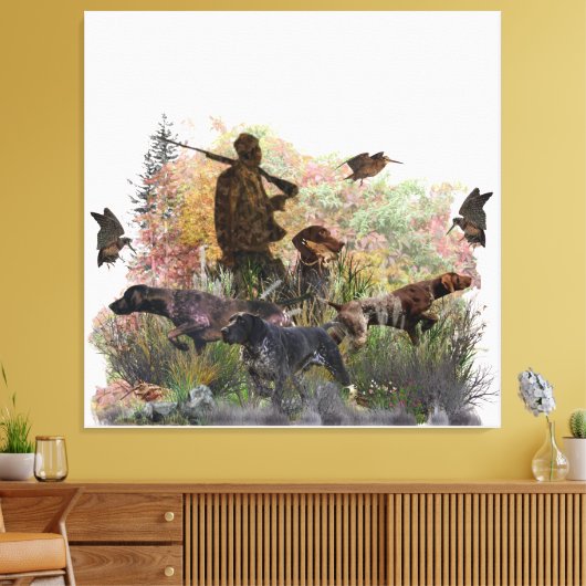 Woodcock jacht met Duitse Shorthaired Pointer T Canvas Afdruk (Insitu (Woonkamer))