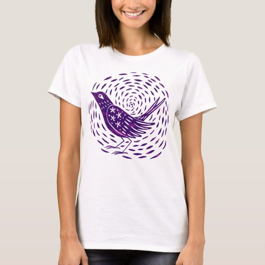 Woodcut Art Bird T-shirt Lino cut art print Bird (Voorkant)