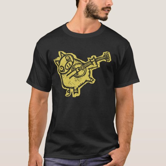 Woodcut Banjo Pig T-shirt (Voorkant)