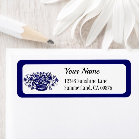 Woodcut Blue Floral Editable Address Label (Insitu)