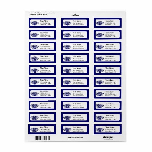  Woodcut Blue Floral Editable Address Label (Full Sheet)