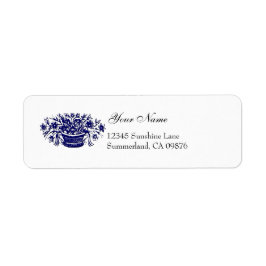 Woodcut Blue Flowers Custom Label