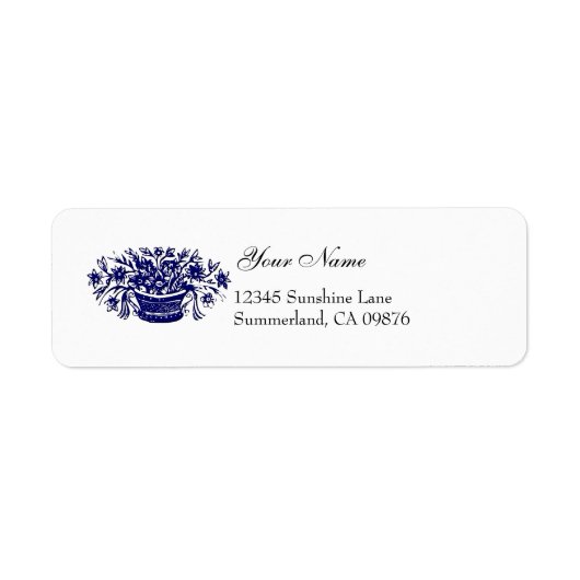 Woodcut Blue Flowers Custom Label (Voorkant)