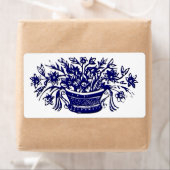 Woodcut Blue Flowers Label (Insitu)