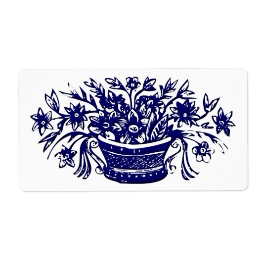  Woodcut Blue Flowers Label (Voorkant)
