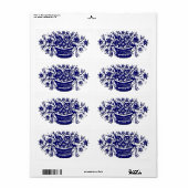  Woodcut Blue Flowers Label (Full Sheet)