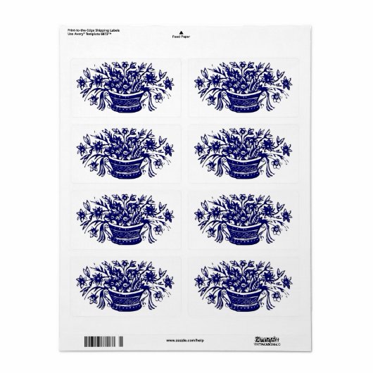  Woodcut Blue Flowers Label (Full Sheet)