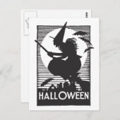 Woodcut Halloween Witch Briefkaart (Voorkant / Achterkant)