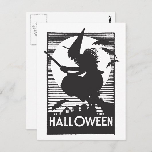 Woodcut Halloween Witch Briefkaart (Voorkant / Achterkant)