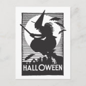 Woodcut Halloween Witch Briefkaart (Voorkant)