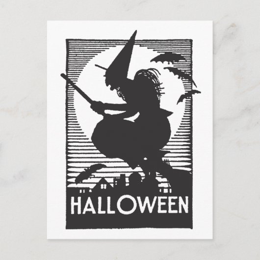 Woodcut Halloween Witch Briefkaart (Voorkant)