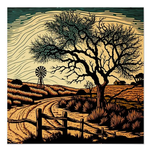 Woodcut Landscape Perfect Poster (Voorkant)