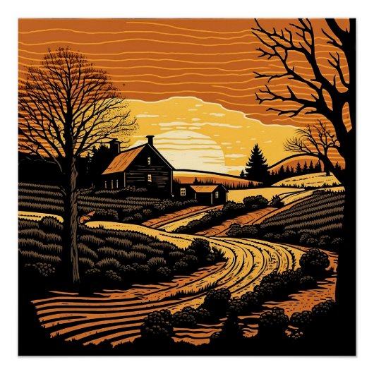 Woodcut Landscape Perfect Poster (Voorkant)