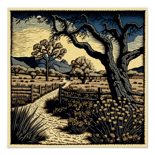 Woodcut Landscape Perfect Poster (Voorkant)