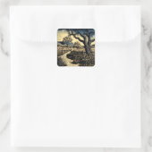 Woodcut Landscape Vierkante Sticker (Tas)