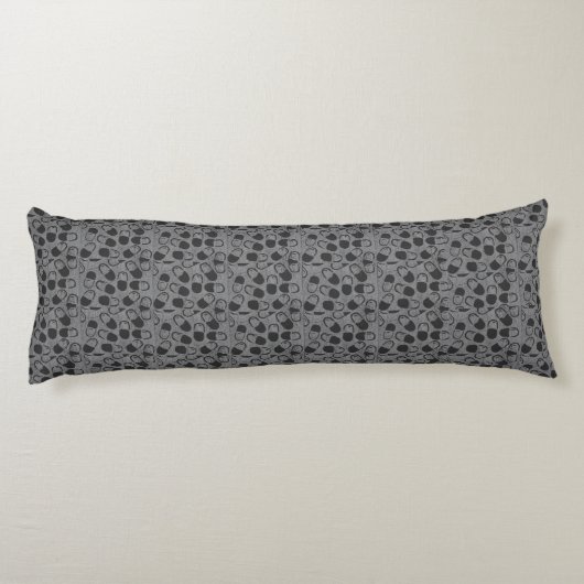 Woodcut Print Pills White op Black Body Pillow Lichaamskussen (Achterkant)