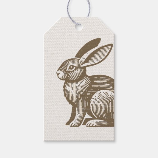 Woodcut Rabbit Tag Cadeaulabel (Voorkant)