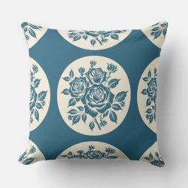 Woodcut Rose Boeket Locket Cream Navy Kussen