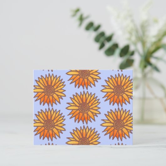 Woodcut Sunflower Pattern Briefkaart (Staand voorkant)