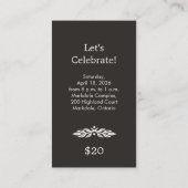 Woodcut Wreath Party Ticket - Black (Achterkant)