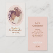 Woodcut Wreath Party Ticket - Ivory (Voorkant / Achterkant)