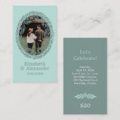 Woodcut Wreath Party Ticket - Mint (Voorkant / Achterkant)