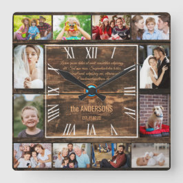 Wooden 12-familie foto collage roman numerals squ vierkante klok