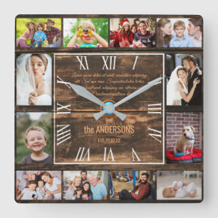 Wooden 12-familie foto collage roman numerals squ vierkante klok